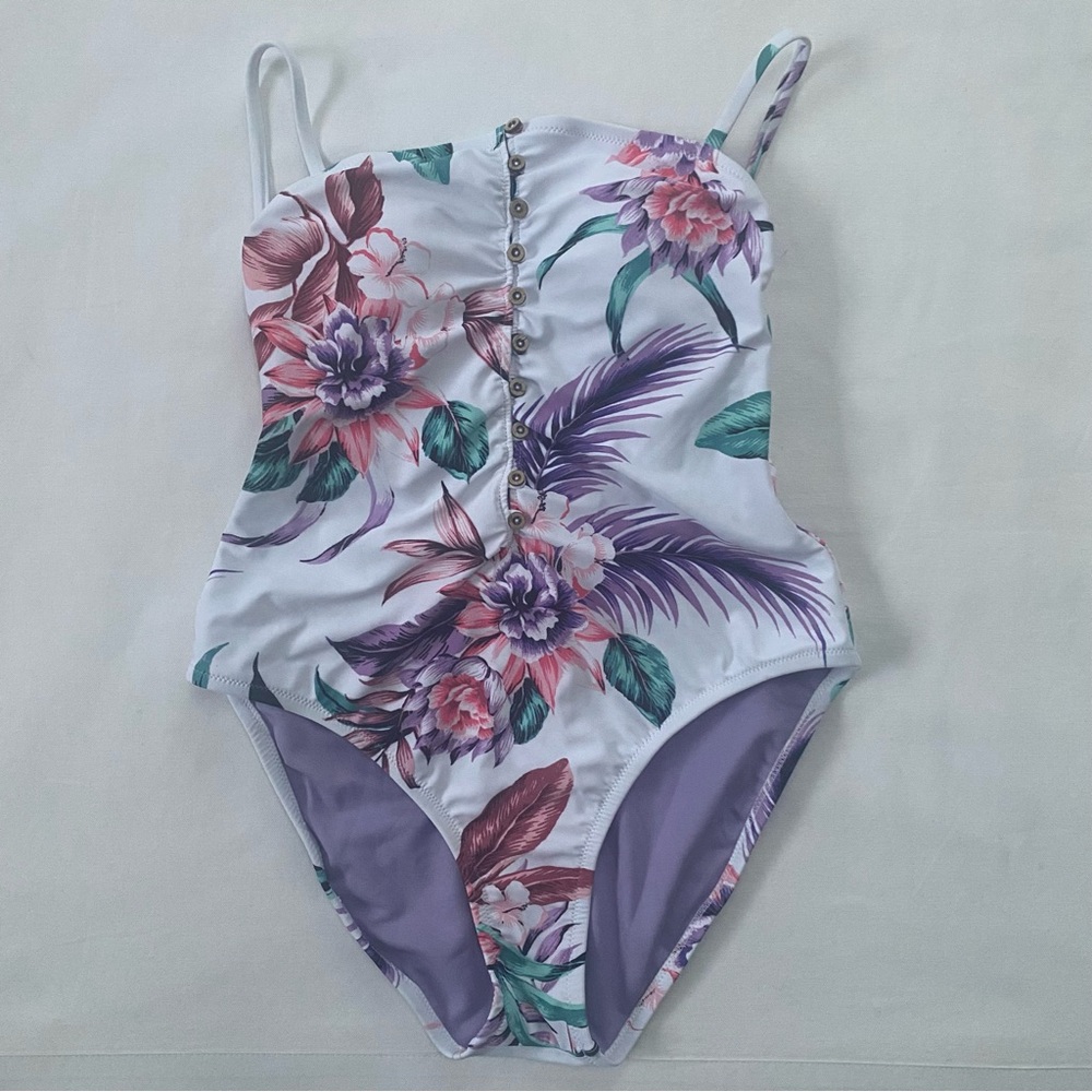 Jessica Simpson Floral Buttoned Front One Piece Bathing Suit NWT Small